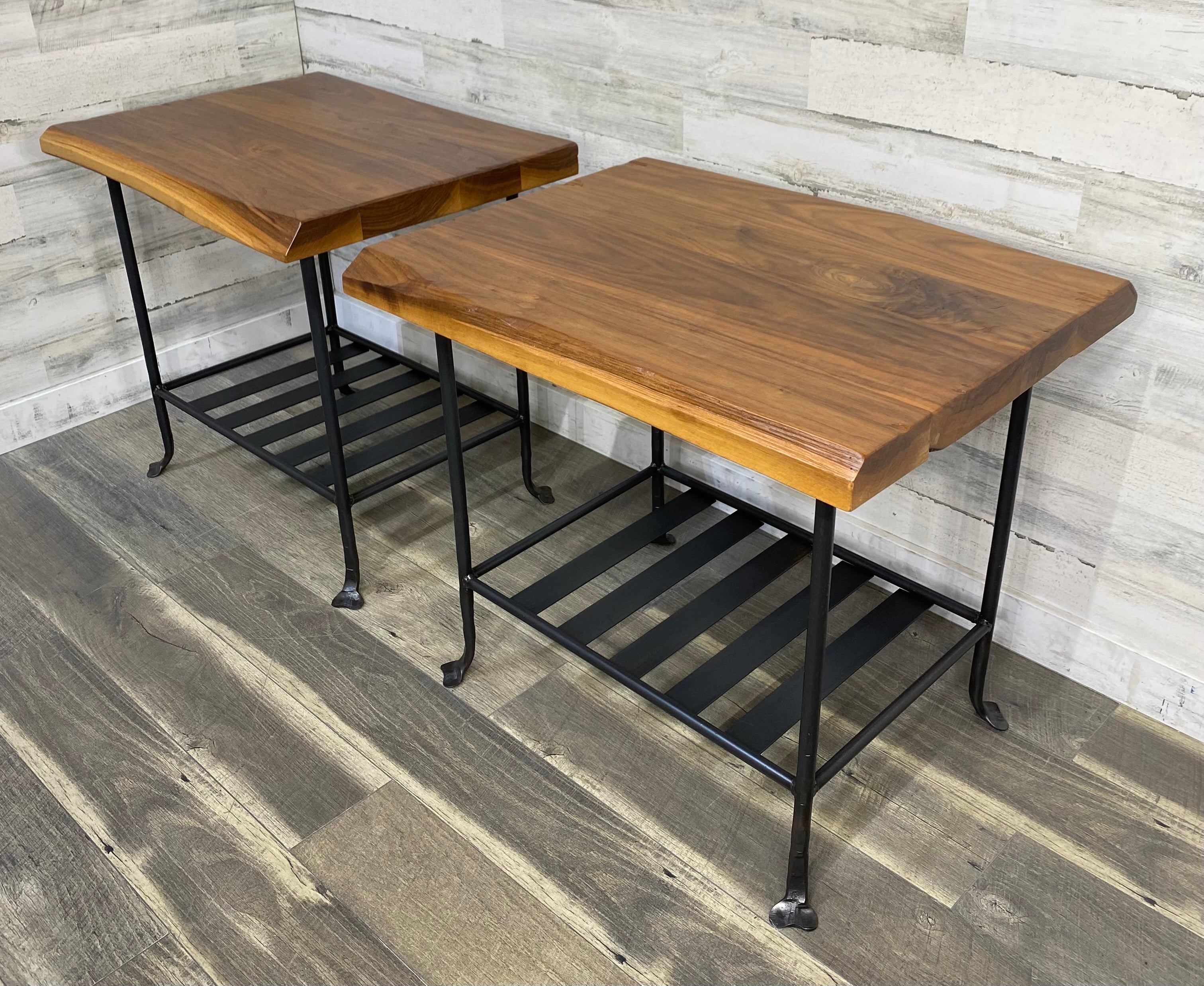 Set Of 2 Live Edge & Wrought Iron End Tables
