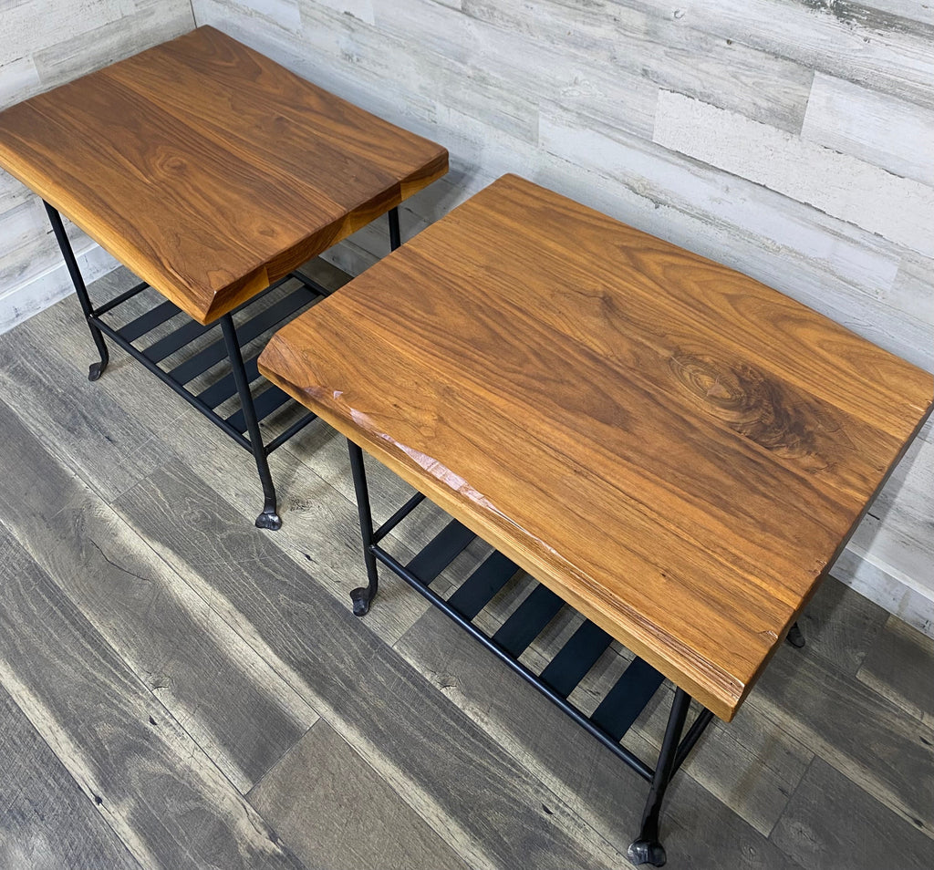 Set Of 2 Live Edge & Wrought Iron End Tables