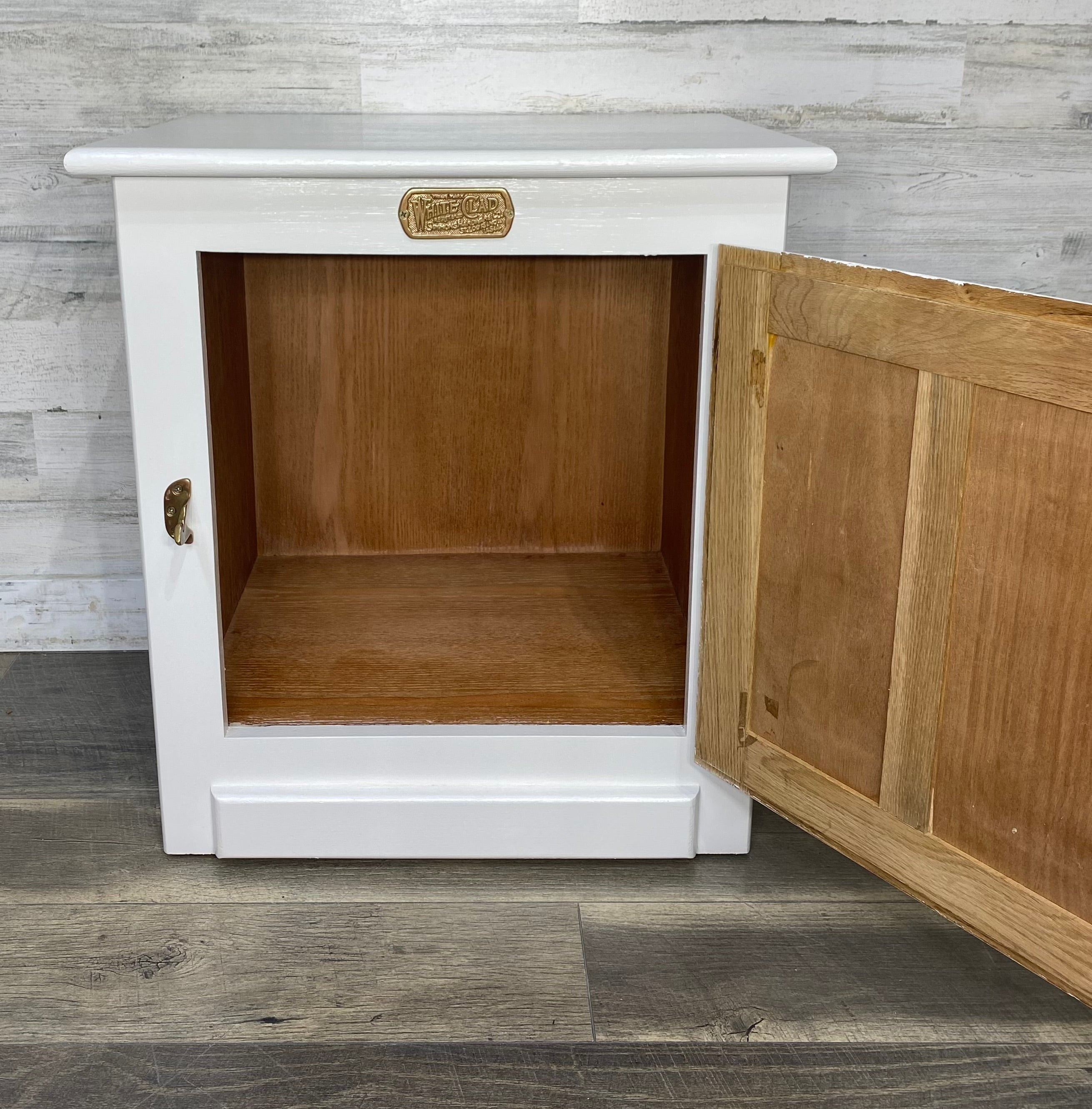 White Clad Ice Box Cabinet End Table
